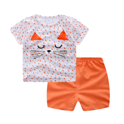 Color: Cat, Size: 80cm - Cartoon Clothing Baby Boy Summer Clothes T-shirt Baby Girl Casual Clothing Sets