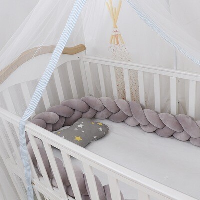 Color: Light grey, Size: 4M - Baby Bumper Bed Braid Knot Pillow Cushion Bumper for Infant cuna Bebe lit Crib Protector Cot Bumper Room Decor