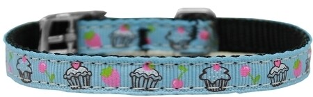 Cupcakes Nylon Dog Collar with classic buckle 3/8&quot; Blue Size 8