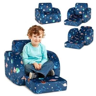 3-in-1 Convertible Kid Sofa Bed Flip-Out Chair Lounger for Toddler-Blue