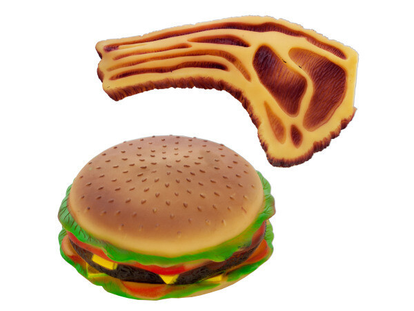 Squeaky Hamburger &amp; Steak Dog Toy ( Case of 18 )