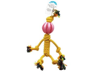 Knotted Doll Dog Pull Toy with Center Ball ( Case of 4 )
