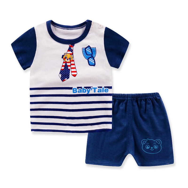 style: H, Child size: 120cm - Children&#39;s Short-sleeved T-shirt Suit Cotton Baby Home Service
