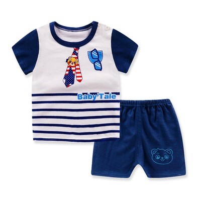 style: H, Child size: 120cm - Children's Short-sleeved T-shirt Suit Cotton Baby Home Service