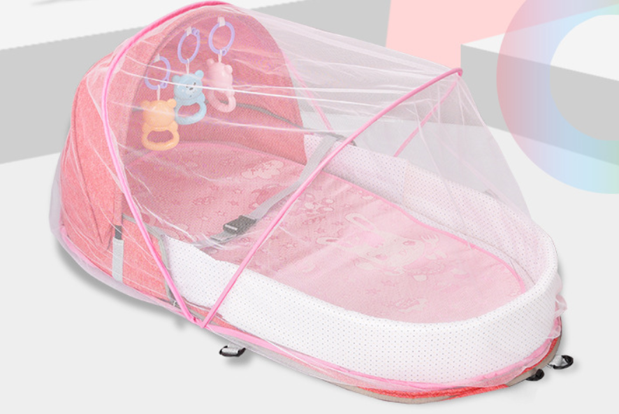 Color: Pink Mosquito net - Portable Foldable Bionic Baby Anti-mosquito Isolation Bed