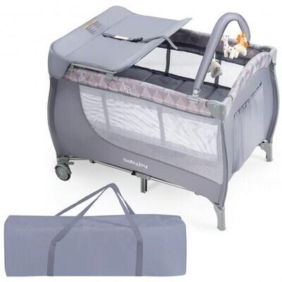 Foldable Safety  Baby Playard for Toddler Infant with Changing Station-Gray - Color: Gray