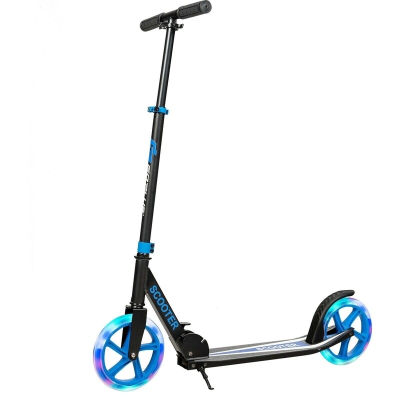 Portable Folding Sports Kick Scooter with LED Wheels-Blue - Color: Blue