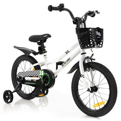 16 Feet Kid's Bike with Removable Training Wheels-Black & White - Color: Black & White