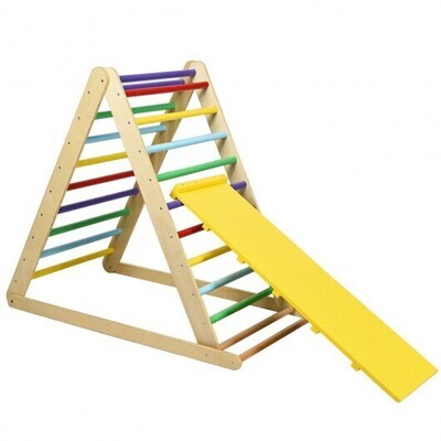 Foldable Wooden Climbing Triangle Indoor Home Climber Ladder - Color: Multicolor