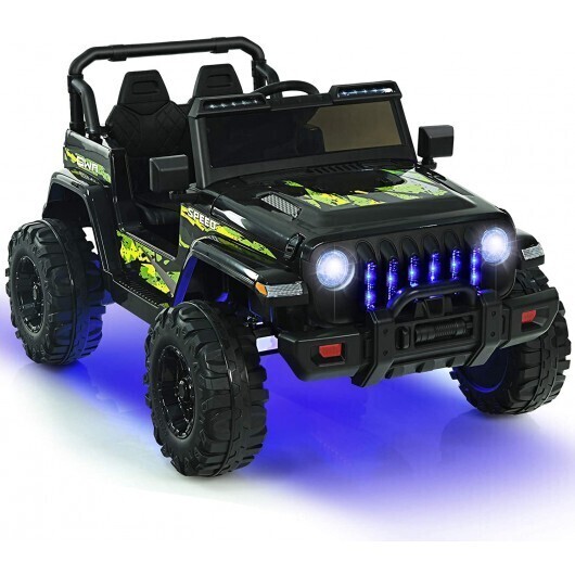 12V Kids Ride-on Jeep Car with 2.4 G Remote Control-Black - Color: Black