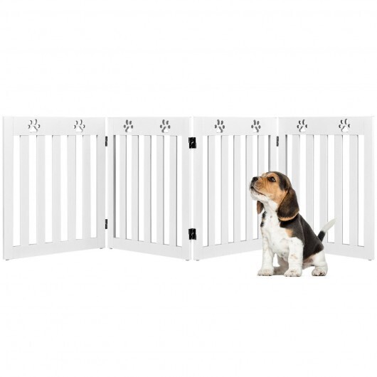 24 Inch Folding Wooden Freestanding Pet Gate Dog Gate with 360?&amp;deg; Hinge -White - Color: White