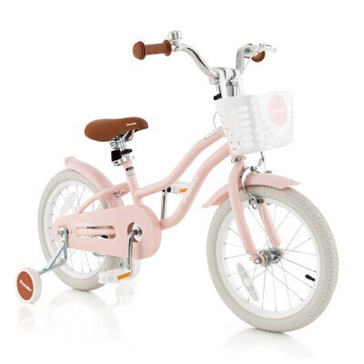 16 Inch Kids Bike with Front Handbrake and 2 Training Wheels-Pink - Color: Pink