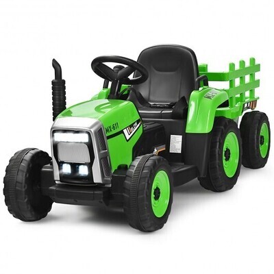 12V Ride on Tractor with 3-Gear-Shift Ground Loader for Kids 3+ Years Old-Green - Color: Green