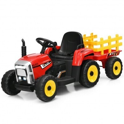 12V Ride on Tractor with 3-Gear-Shift Ground Loader for Kids 3+ Years Old-Red - Color: Red
