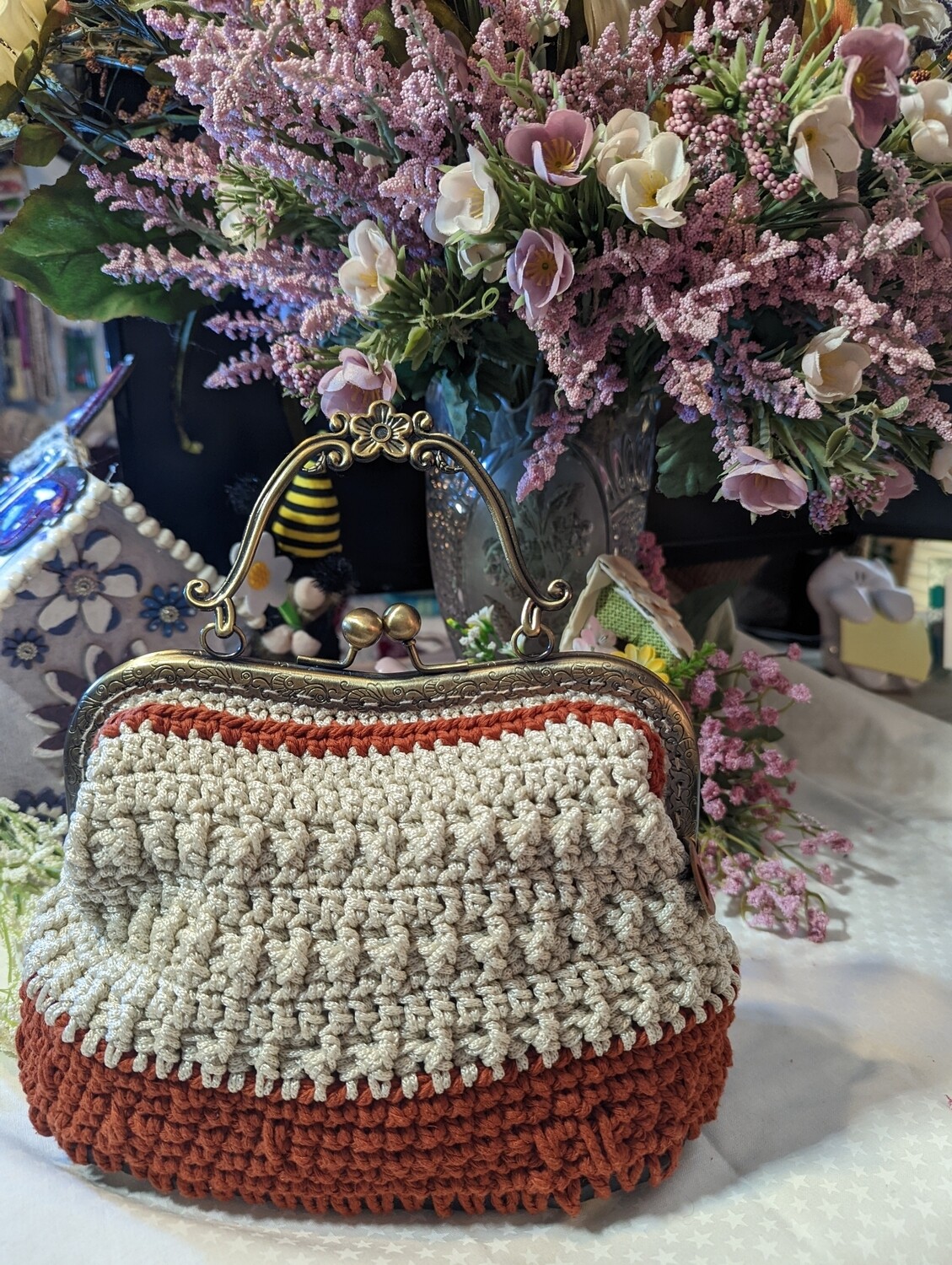 Handmade crochet lined bag 