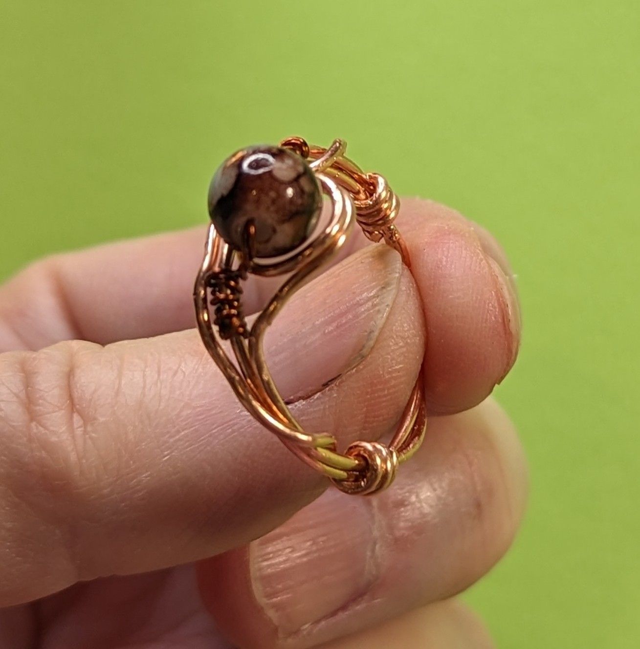 Earth stone Ring w/copper wire 