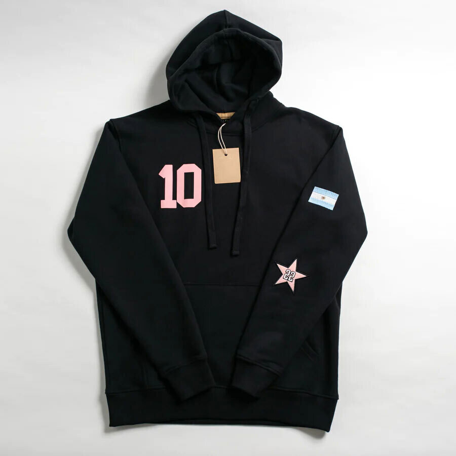 Hoodie M GOAT Messi Black Hoodie with Pink Font