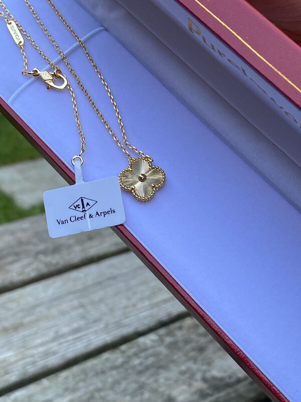 Clover Necklace Four leaf Flower Clover, Van Cleef necklace, Au750 18k Gold