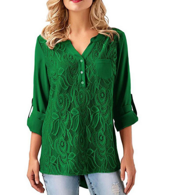 CAMISA DE MUJER PLISADA, CON ENCAJES