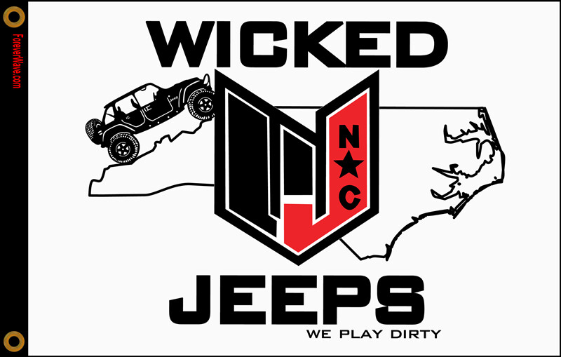 Wicked Jeeps NC Club 3x5 Flag White