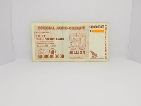 (10) 50 Billion Zim Agro Cheque. Circulated.
