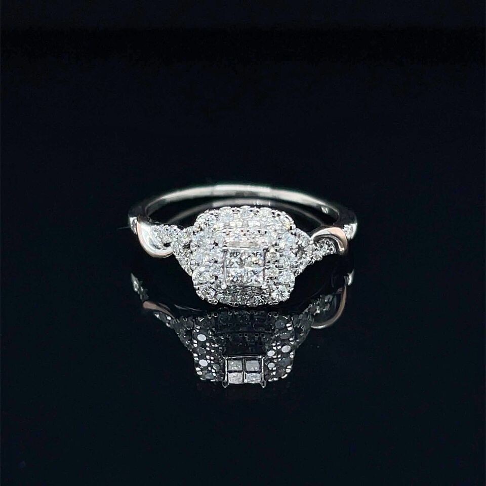 10K White Gold Diamond Engagement Ring with Rose Gold