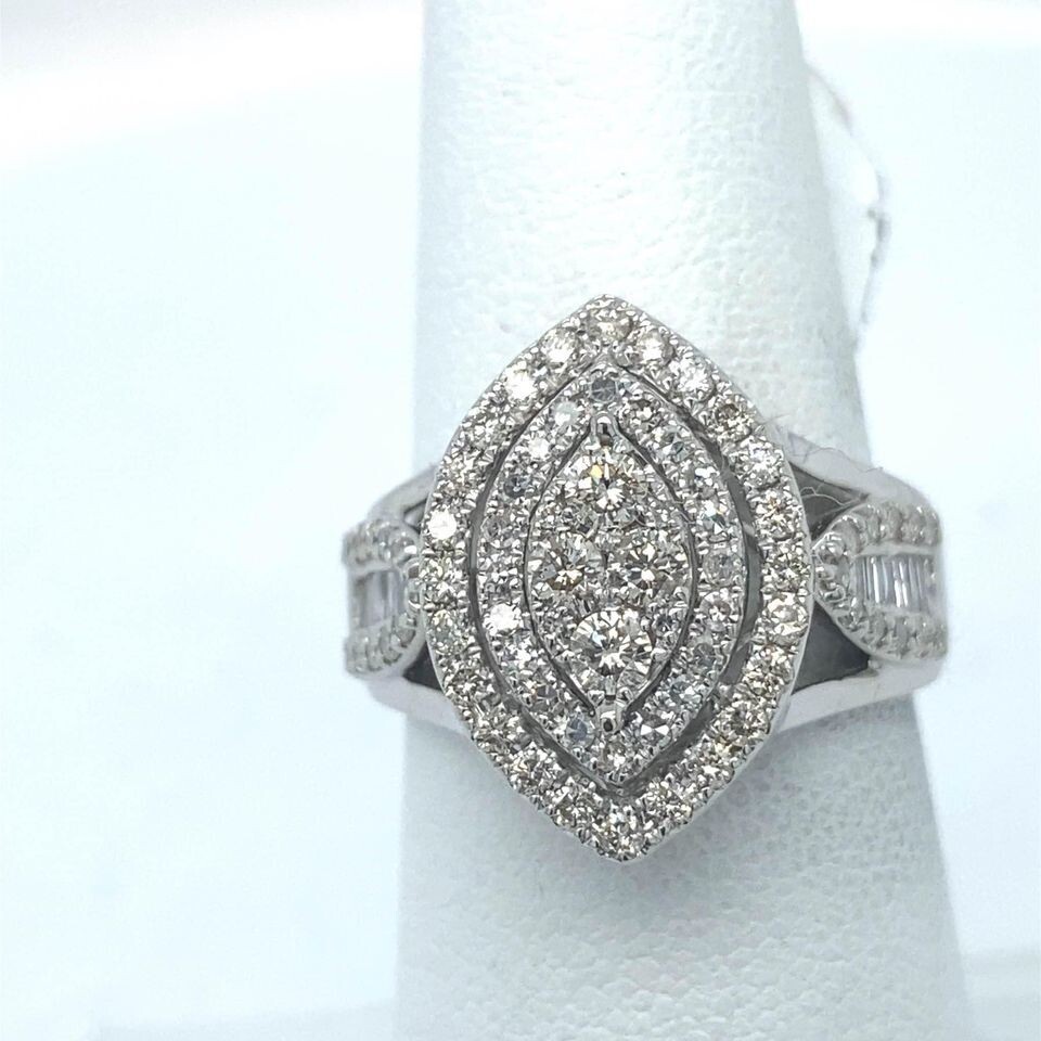 10kt White Gold Double Halo Marque Style Engagement Ring
