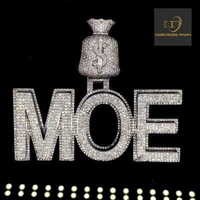 10KT White Gold Diamond " MOE" Pendant