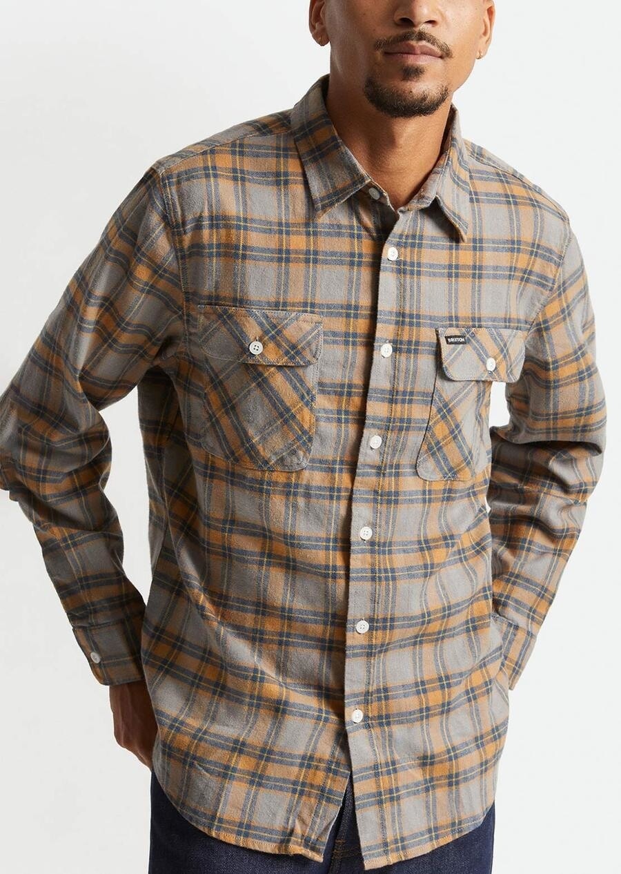 BRIXTON BOWERY STRETCH FLANNEL - HEATHER GREY