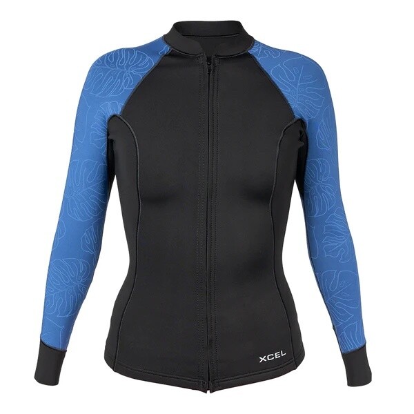Womens Axis L/S Front Zip 1.5/1mm Black/Saphire