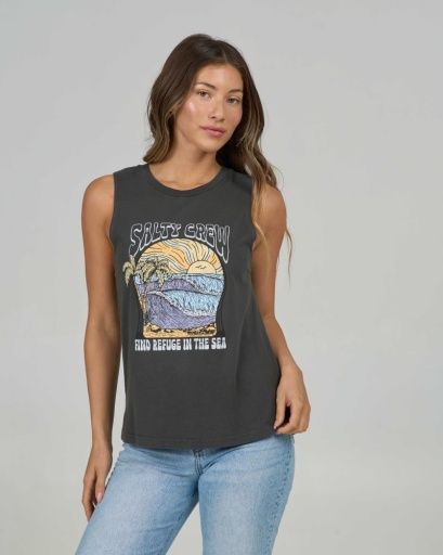 KEYHOLE MUSCLE TANK, Color: CHARCOAL, Size: S