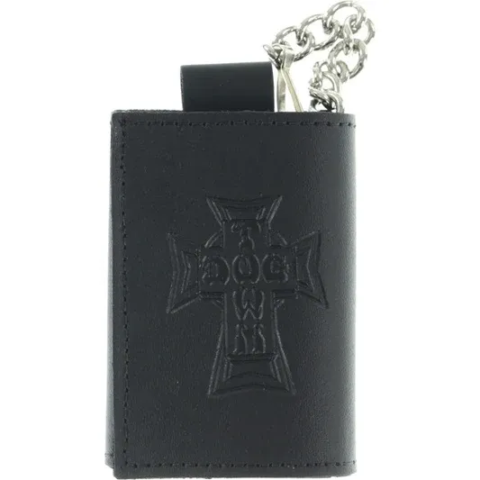 DOGTOWN VINTAGE CROSS SMALL LEATHER TRIFOLD CHAIN WALLET