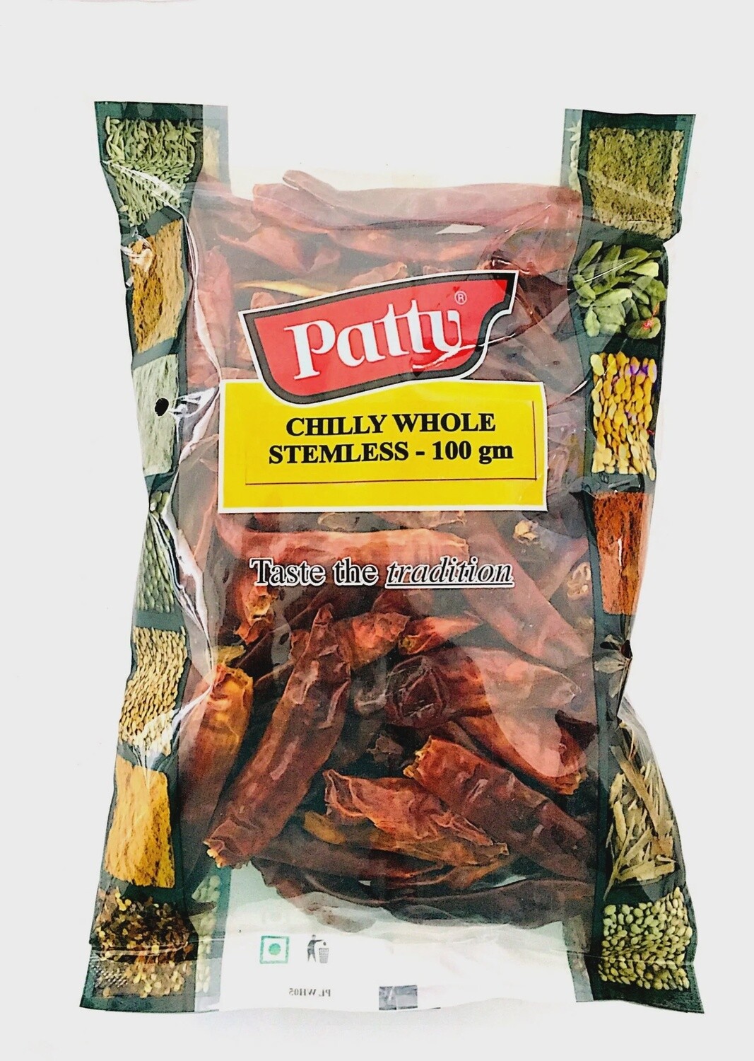 Chili Whole Stemless 100g Pattu