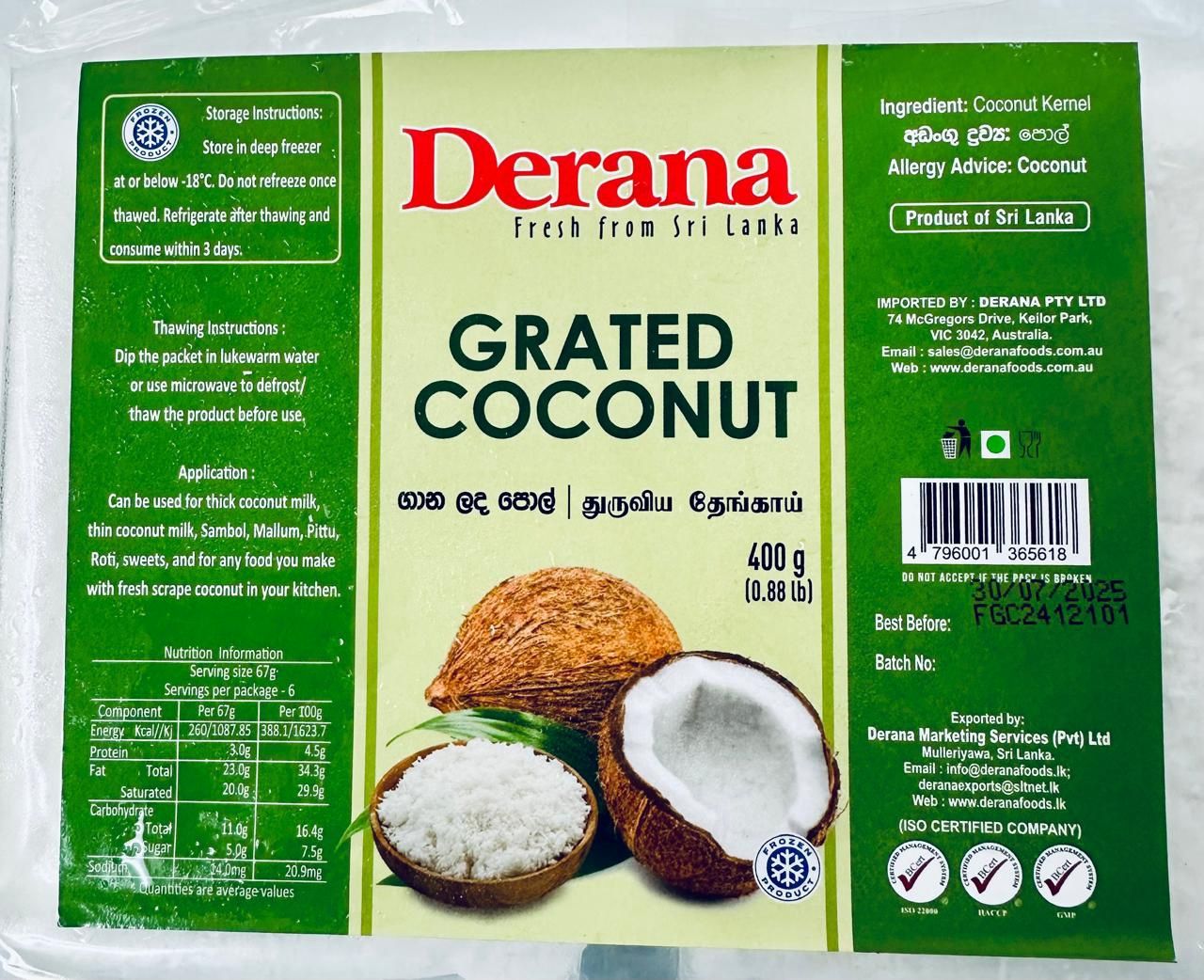 Derana Grated Coconut 400g