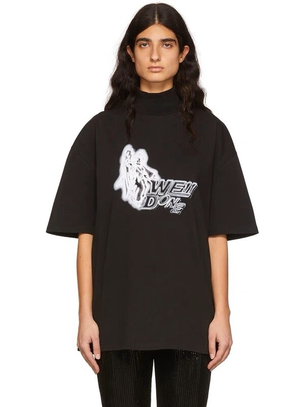 WE11DONE HIGH NECK BLACK TEE