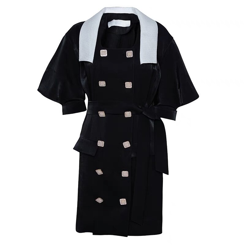 BLACK MIDI DRESS &amp; SHINY  BUTTON