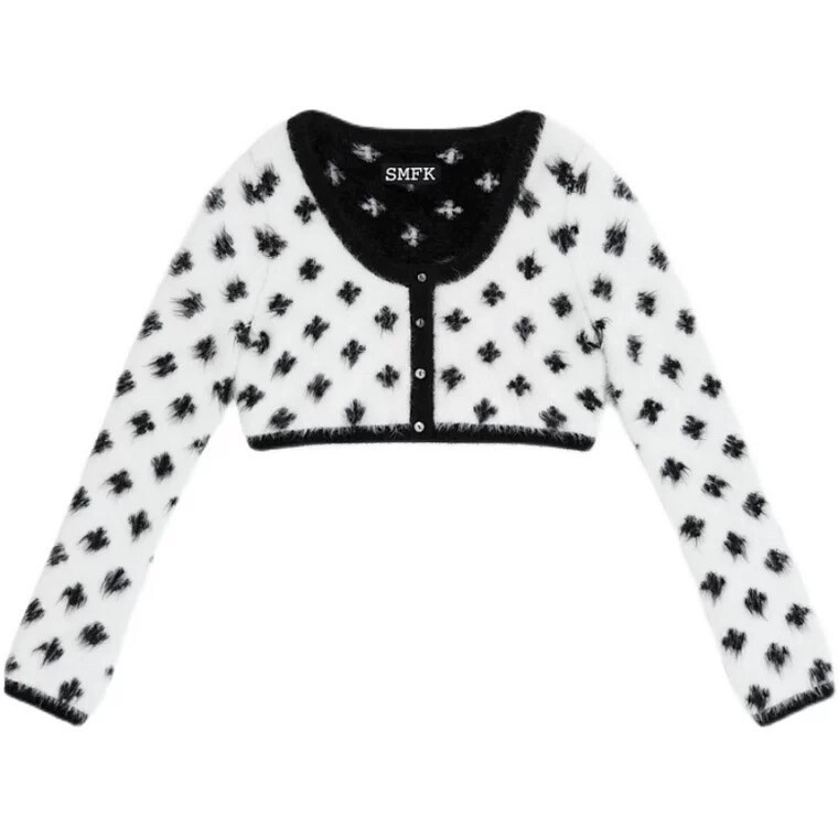 SMFK     WHITE &amp; BLACK SHORT CARDIGAN ( BOTH SIDES)