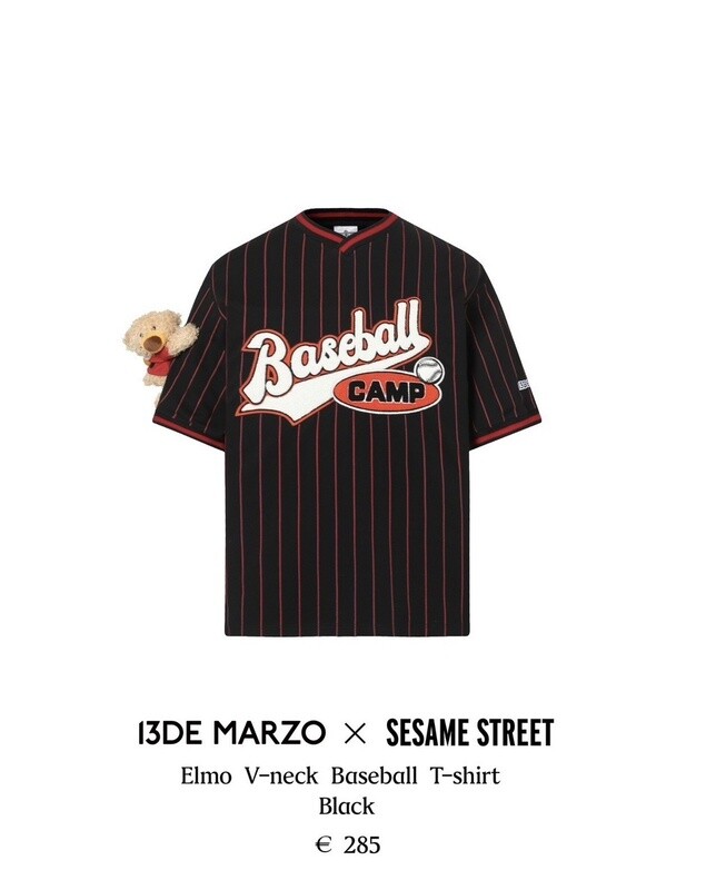 13DE MARZO ELMO V-NECK BASEBALL T-SHIRT/BK