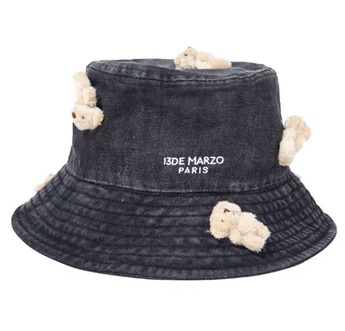13DE MARZO DENIM BUCKET HAT WITH BROWM BEAR/ BK