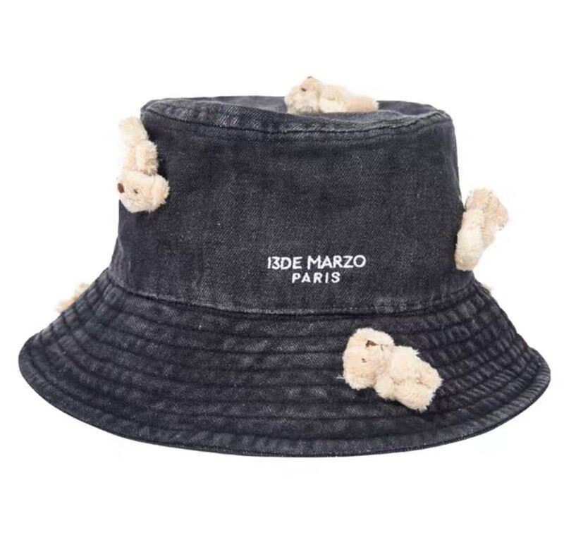 13DE MARZO DENIM BUCKET HAT WITH BROWM BEAR/ BK