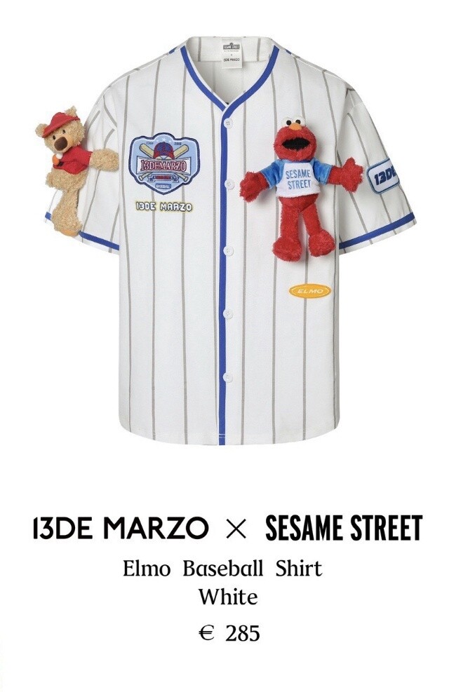 13DE MARZO &amp;SESAME BASEBALL SHIRT/ WHITE BLUE STRIPE