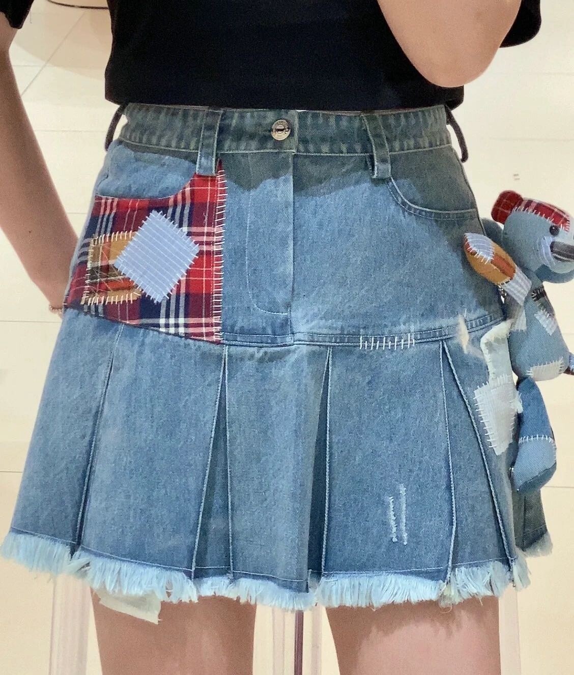 13DE MARZO PLEATED DENIM SKIRT