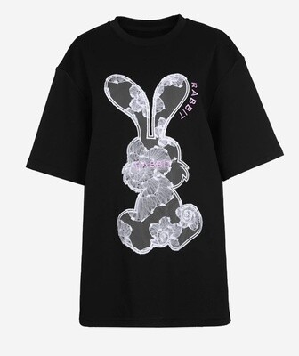 ADEPT  RABBIT  BLACK T -SHIRT  FREE SIZE