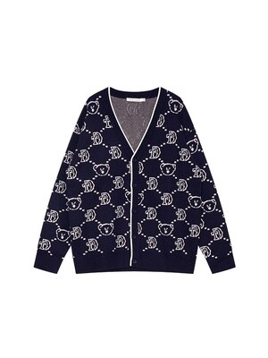 NOISY TEEDY LOGO CARDIGAN DARK BLUE/