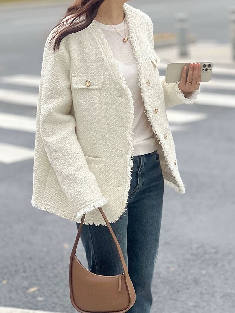WHITE CHANEL STYLE COTTON PADDED COAT/06