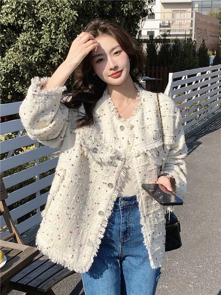 COLOR POLKA DOTS CHANEL STYLE COAT/09