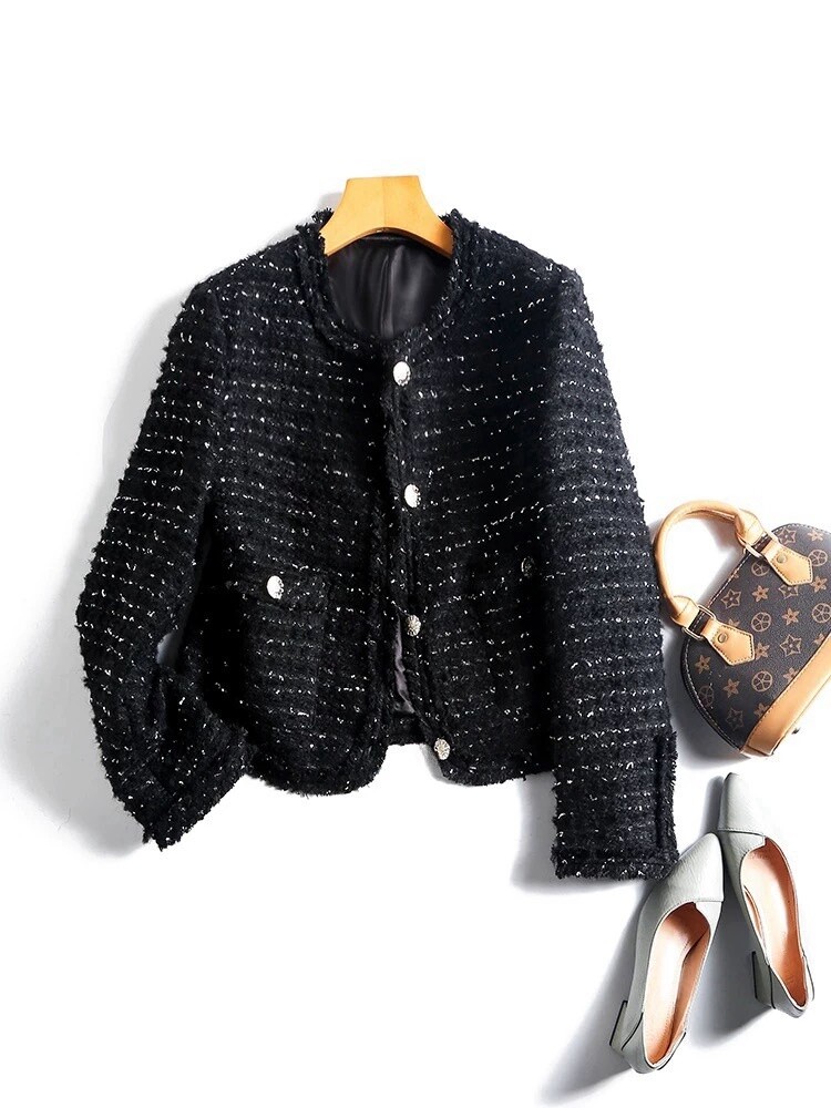 BLACK SILVER CHANEL STYLE COAT/16