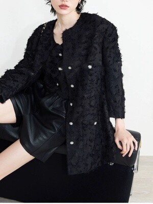 BLACK LONG CHANEL STYLE COAT/20/F