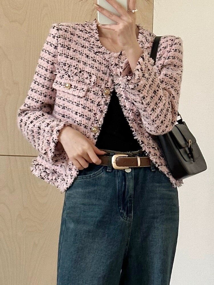 PINK&amp;BK CHANEL STYLE COAT/21/S