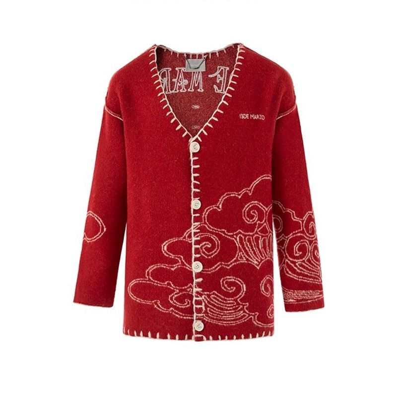 13DE MARZO DRAGON YEAR KNIT CARDIGAN RED